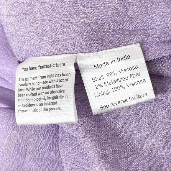 ROCOCO SAND Lilac Puff Long Sleeve Smocked Waist Asymmetric Tier Ruffle Dress S - Picture 7 of 8